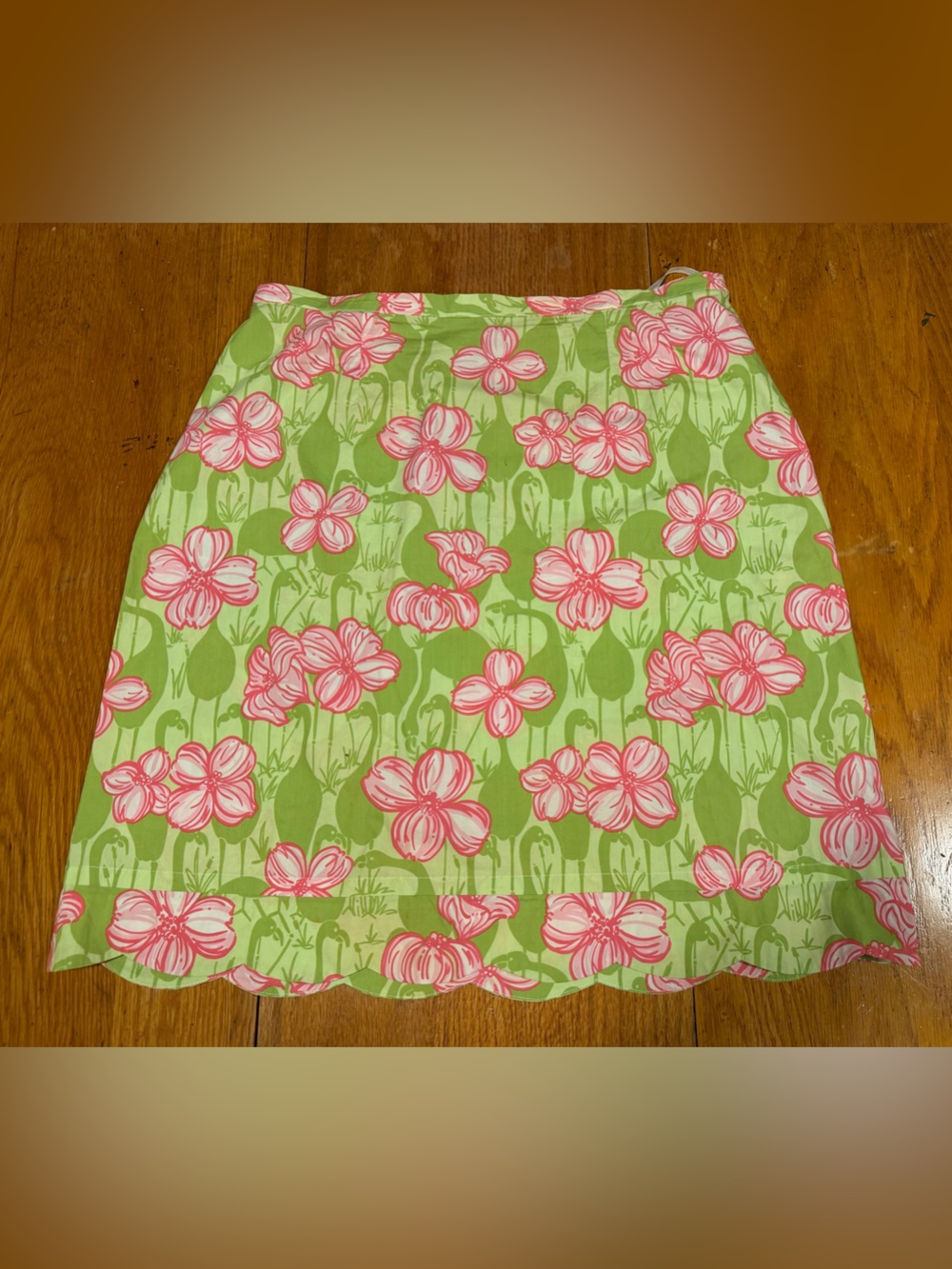 VTG Lilly Pulitzer "Maui Punch" Green, Pink, & White Scallop Hem Skirt, Size 14
